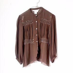 Sheer Brown Silk Bolero Top Max Studio Size Small